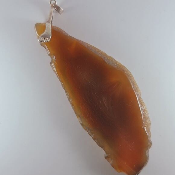 Carnelian Agate Pendant Sterling Silver 2.5" Slice Polished Natural Stone - Picture 4 of 10